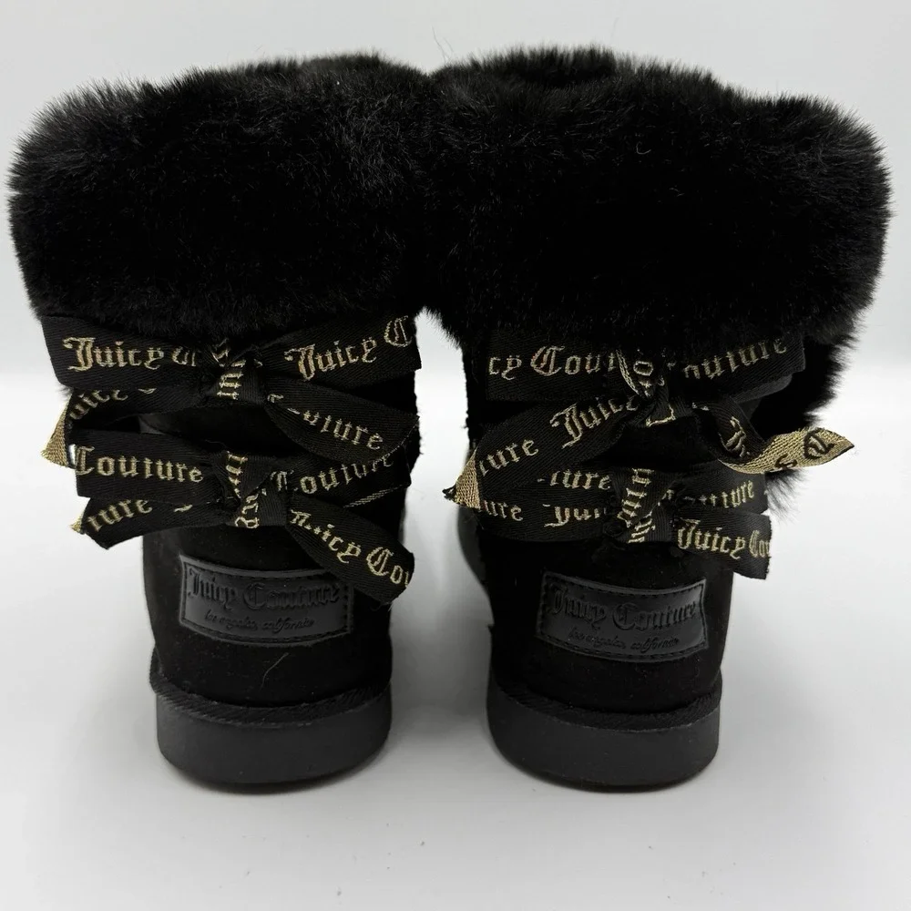 Juicy Couture Y2K Black Faux‎ Fur Winter Boots Women's Size 6